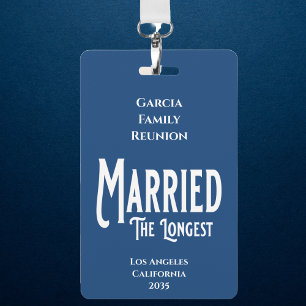 Tarjeta De Identificación Premio de Reunión Familiar Azul Casados Más Tiempo