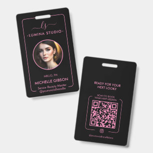 Tarjeta De Identificación Profesional de Belleza Estética Rosa Negro ID Nomb