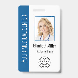 Tarjeta De Identificación Profesional Médico Foto y Texto Personalizado Azul