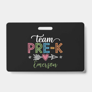 Tarjeta De Identificación Profesor de Pre-K Preescolar de Equipo con Nombre