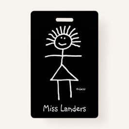 Tarjeta De Identificación Profesora Chalk Stick Figura con etiqueta de nombr