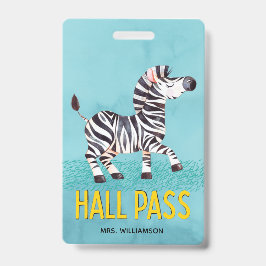 Tarjeta De Identificación Profesora de salón de clase Hall Pass Cute Zebra