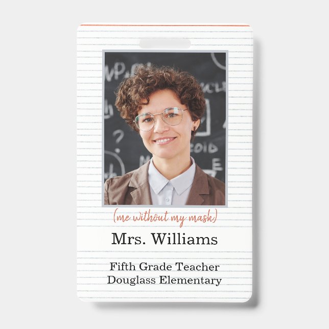 Tarjeta De Identificación Profesora fotografia aula, yo sin máscara (Front)