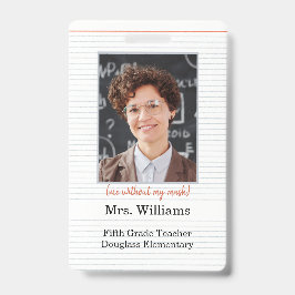 Tarjeta De Identificación Profesora fotografia aula, yo sin máscara