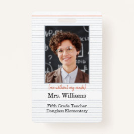 Tarjeta De Identificación Profesora fotografia aula, yo sin máscara