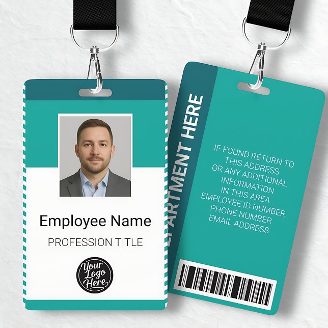 Tarjeta De Identificación Professional Modern Geometric Teal Stripes Staff (Professional Modern Geometric Teal Stripes Staff Badge)