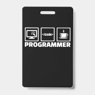 Tarjeta De Identificación Programador Escribe Código Y Bebe Café