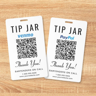 Tarjeta De Identificación Propina Digital Código QR de Venmo PayPal Propinas