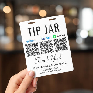 Tarjeta De Identificación Propinas códigos QR de Venmo PayPal CashApp Tarro
