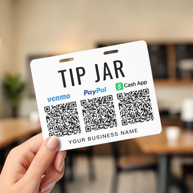 Tarjeta De Identificación Propinas códigos QR de Venmo PayPal CashApp Tarro  (Tip Jar Venmo PayPal CashApp QR Codes Tipping Badge)