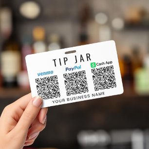 Tarjeta De Identificación Propinas códigos QR de Venmo PayPal CashApp Tarro
