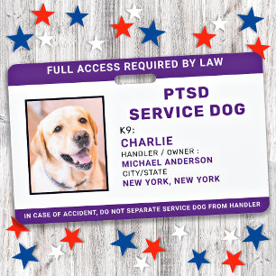 Tarjeta De Identificación PTSD Service Dog Simple Personalizado Photo ID
