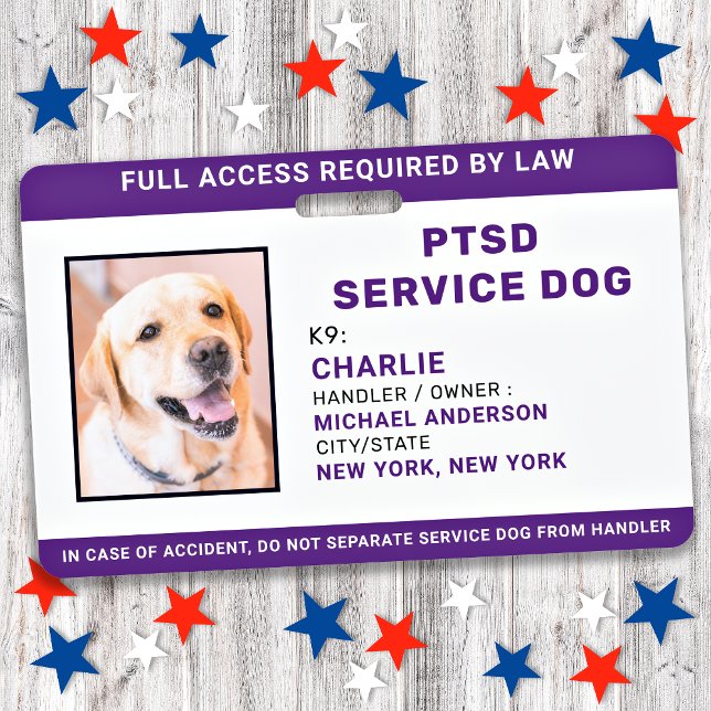 Tarjeta De Identificación PTSD Service Dog Simple Personalizado Photo ID (Subido por el creador)