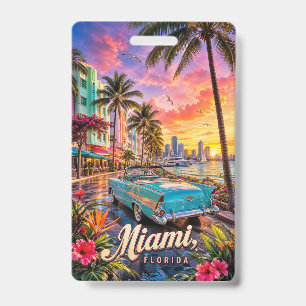 Tarjeta De Identificación Puesta de sol en el paseo marítimo de Miami Florid