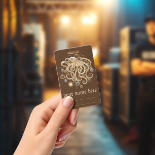 Tarjeta De Identificación Pulpo Steampunk Retro Fantasía Mecánica