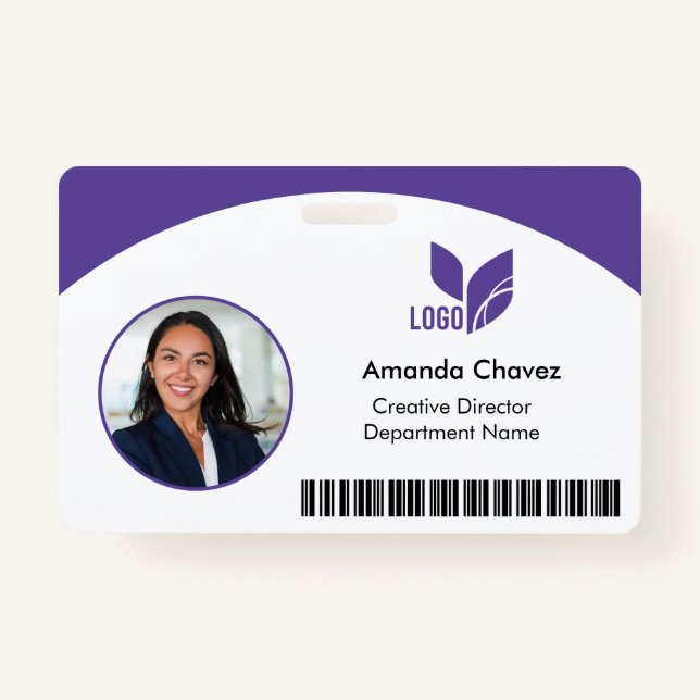 Tarjeta De Identificación Purple Business QR Barcode Photo Employee (Anverso)