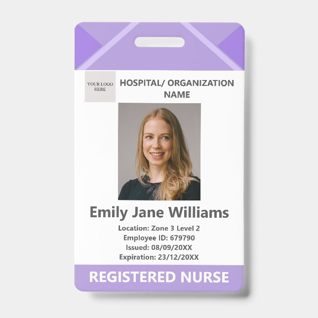 Tarjeta De Identificación Purple Medical Doctor Nurse Aged Security Photo ID (Parte frontal)