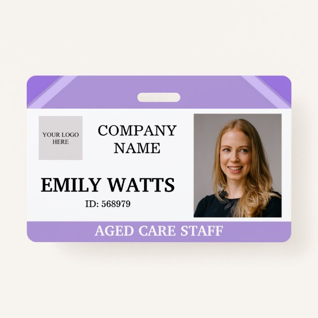 Tarjeta De Identificación Purple Medical Nurse Aged Care Security Photo ID (Anverso)