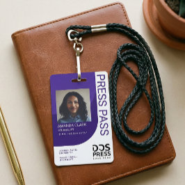 Tarjeta De Identificación Purple Modern & Minimal Press Pass ID de la foto
