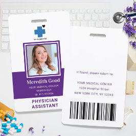 Tarjeta De Identificación Purple Modern Security ID Physician Assistant