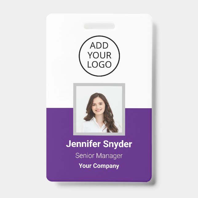 Tarjeta De Identificación Púrpura, identificación de foto de empleado con có (Parte frontal)