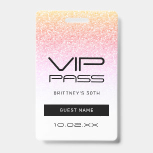 Tarjeta De Identificación Purpurina arcoiris Glam VIP Paso 30 Invitación
