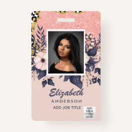 Tarjeta De Identificación Purpurina de flores VIP PASS Girly, empleado de FO