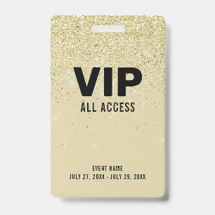 Tarjeta De Identificación Purpurina de oro VIP All Access Pass ID Badge