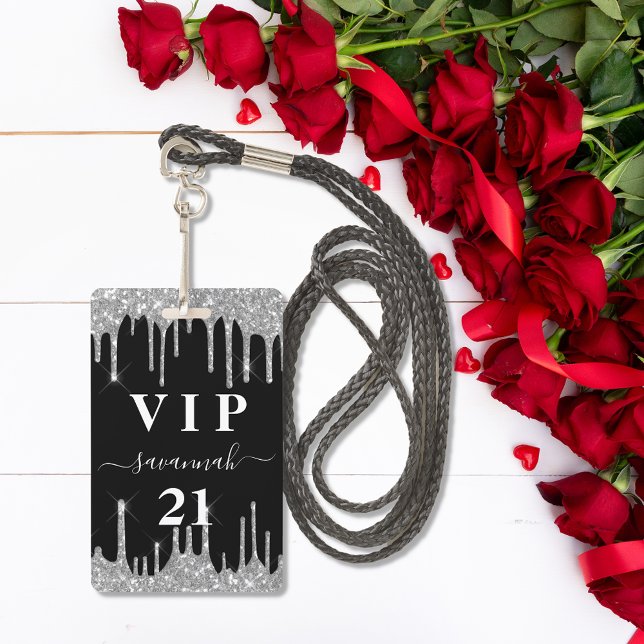 Tarjeta De Identificación Purpurina de plata negra invita a vip (Subido por el creador)