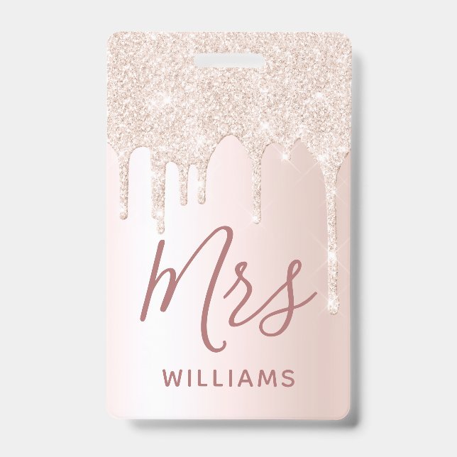 Tarjeta De Identificación Purpurina Drip Teacher Nombre personalizado Lanyar (Parte frontal)