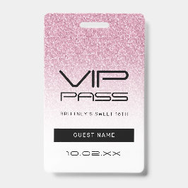Tarjeta De Identificación Purpurina Ombre Rosado Caliente Dulce Paso 16º VIP