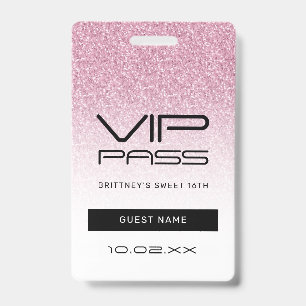 Tarjeta De Identificación Purpurina Ombre Rosado Caliente Dulce Paso 16º VIP