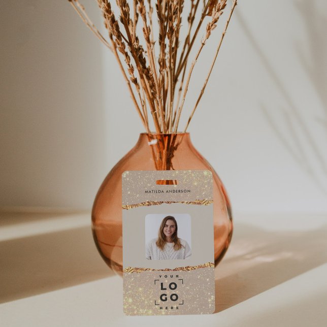 Tarjeta De Identificación purpurina Rosa dorado rosa moderno elegante (Subido por el creador)