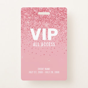 Tarjeta De Identificación Purpurina rosa Glam VIP ID de evento de pase de ac