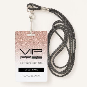 Tarjeta De Identificación Purpurina rosa Ombre dulce 16º VIP Pass Lanyard