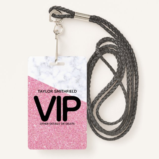 Tarjeta De Identificación Purpurina rosado trendy personalizado de la insign (Anverso son cordón)