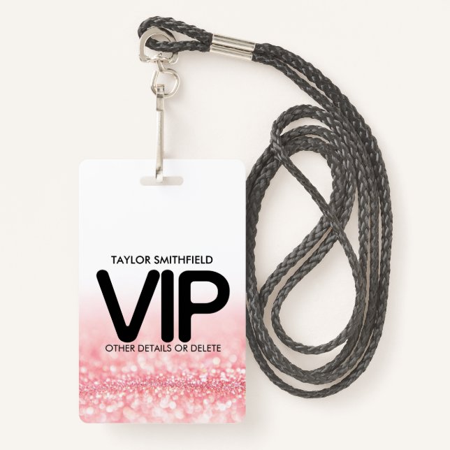 Tarjeta De Identificación Purpurina rosado trendy personalizado de la insign (Anverso son cordón)