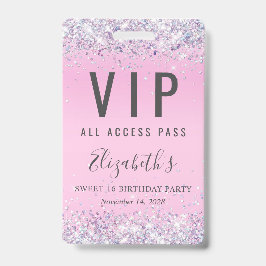 Tarjeta De Identificación PURPURINA rosado VIP Pass dulce fiesta de cumpleañ