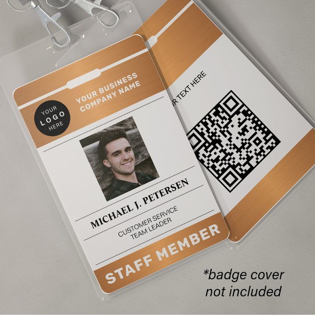 Tarjeta De Identificación QR code business logo employee photo copper ID (Subido por el creador)