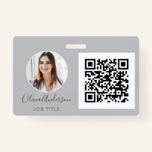 Tarjeta De Identificación QR Code Silver Gray Photo Business Card