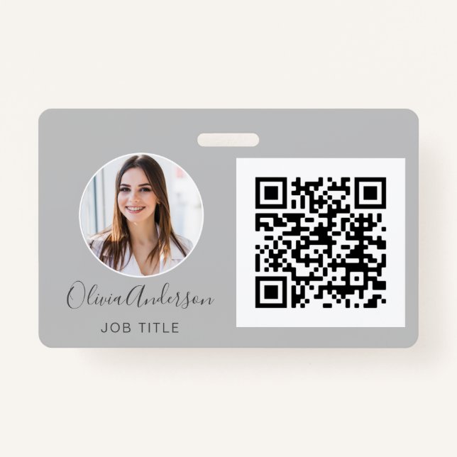 Tarjeta De Identificación QR Code Silver Gray Photo Business Card (Anverso)