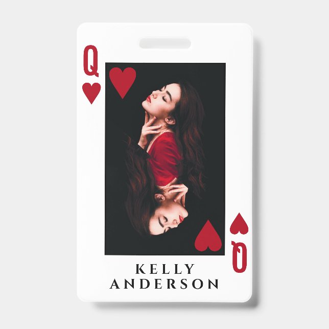 Tarjeta De Identificación Queen of Hearts Feminine Photo Hairdresser Name (Parte frontal)