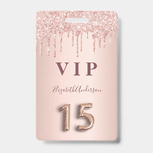 Tarjeta De Identificación Quinceañera rosa oro gotea rosa