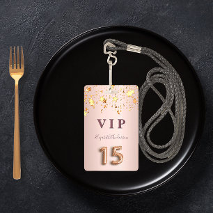 Tarjeta De Identificación Quinceañera rosa oro rosado estrellas brillantes d