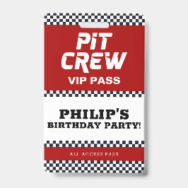 Tarjeta De Identificación Race Car Birday Party Pit Crew VIP Pass
