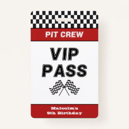 Tarjeta De Identificación Race Car Birday Party Pit Crew VIP Pass Pit Stop