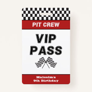 Tarjeta De Identificación Race Car Birday Party Pit Crew VIP Pass Pit Stop