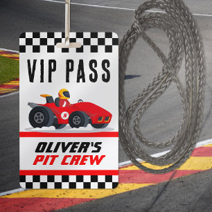 Tarjeta De Identificación Race Car Birday Party VIP Pit Crew Pass