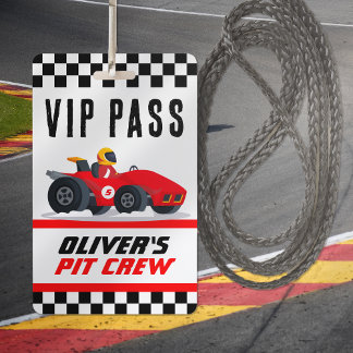 Tarjeta De Identificación Race Car Birday Party VIP Pit Crew Pass
