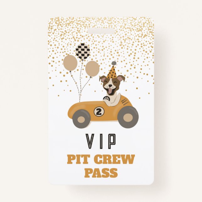 Tarjeta De Identificación Race Car Dog Boys fiesta de cumpleaños VIP Pass (Anverso)